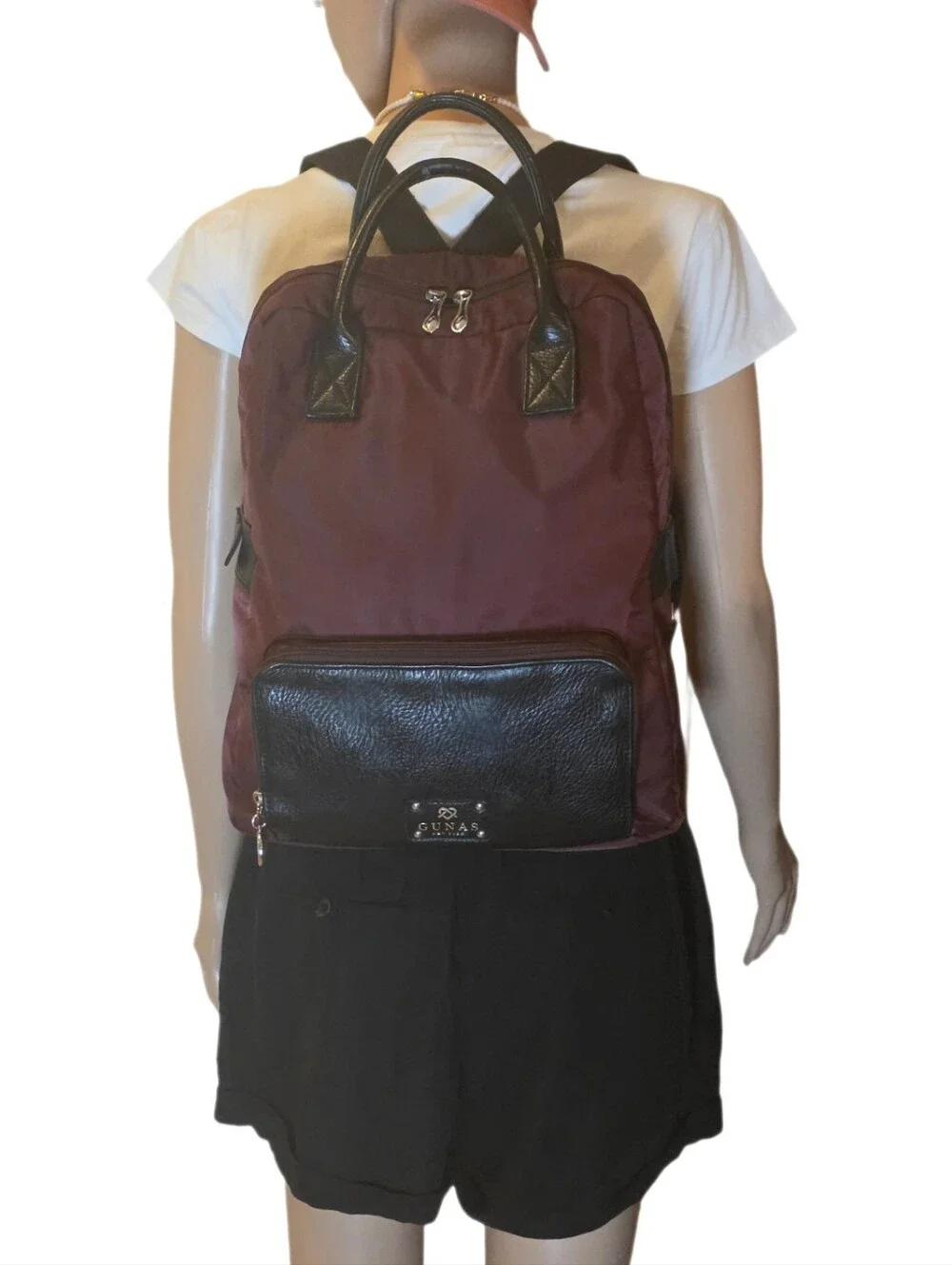 Gunas New York Vegan Backpack Burgundy Red Nylon Tech Laptop Travel Bag